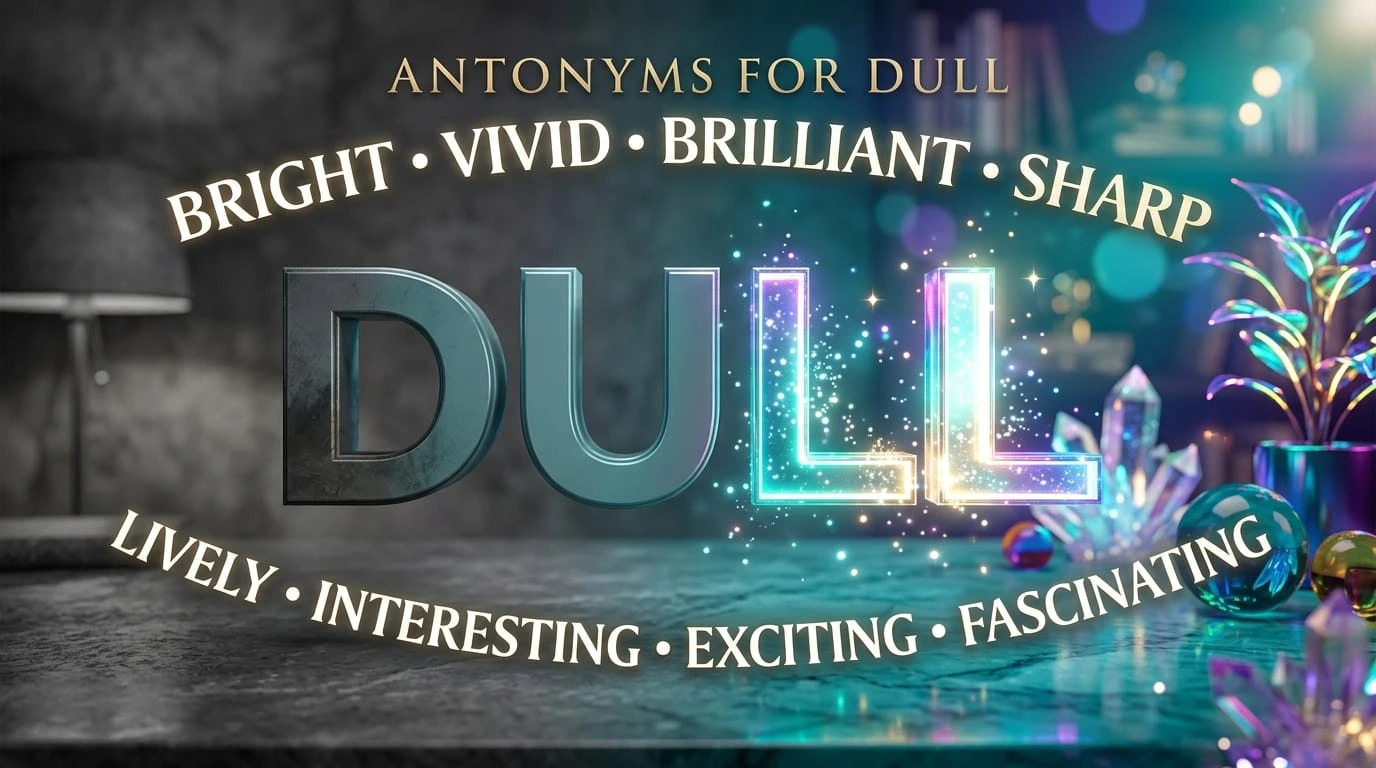 Educational graphic showing dull contrasted with interesting, bright, lively, and sharp.