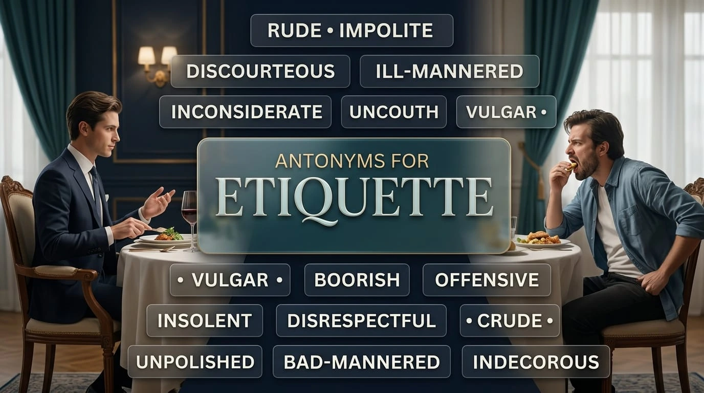 Educational comparison of etiquette with rudeness, discourtesy, disrespect, impoliteness, and bad manners.