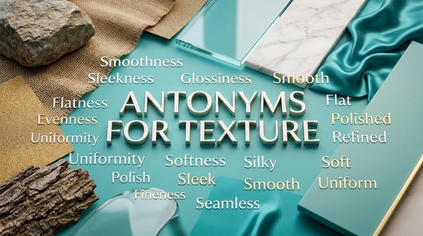 Antonyms for texture showing smoothness, flatness, uniformity, and plainness as contrasting concepts
