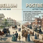 Antebellum and postbellum shown as contrasting historical periods before and after a war