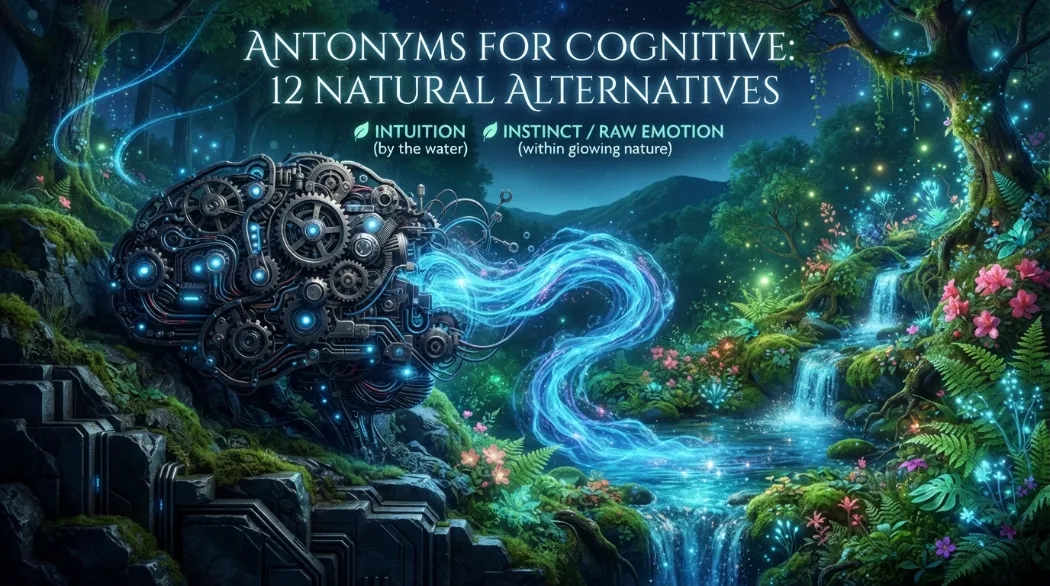 Antonyms for cognitive showing mental thinking contrasted with physical, emotional, sensory, and instinctive processes.
