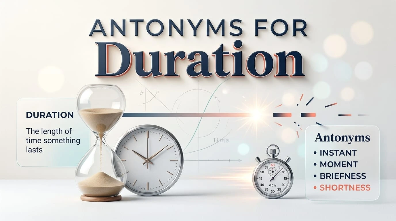 Educational comparison of duration with brevity, instant, transience, and other contrasting time concepts.Category