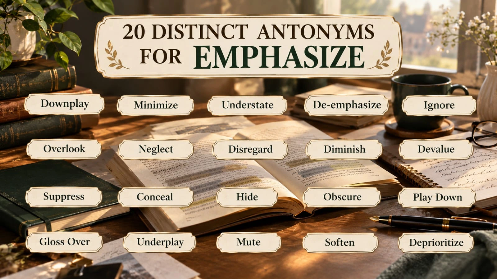Antonyms for emphasize with clear opposite words
