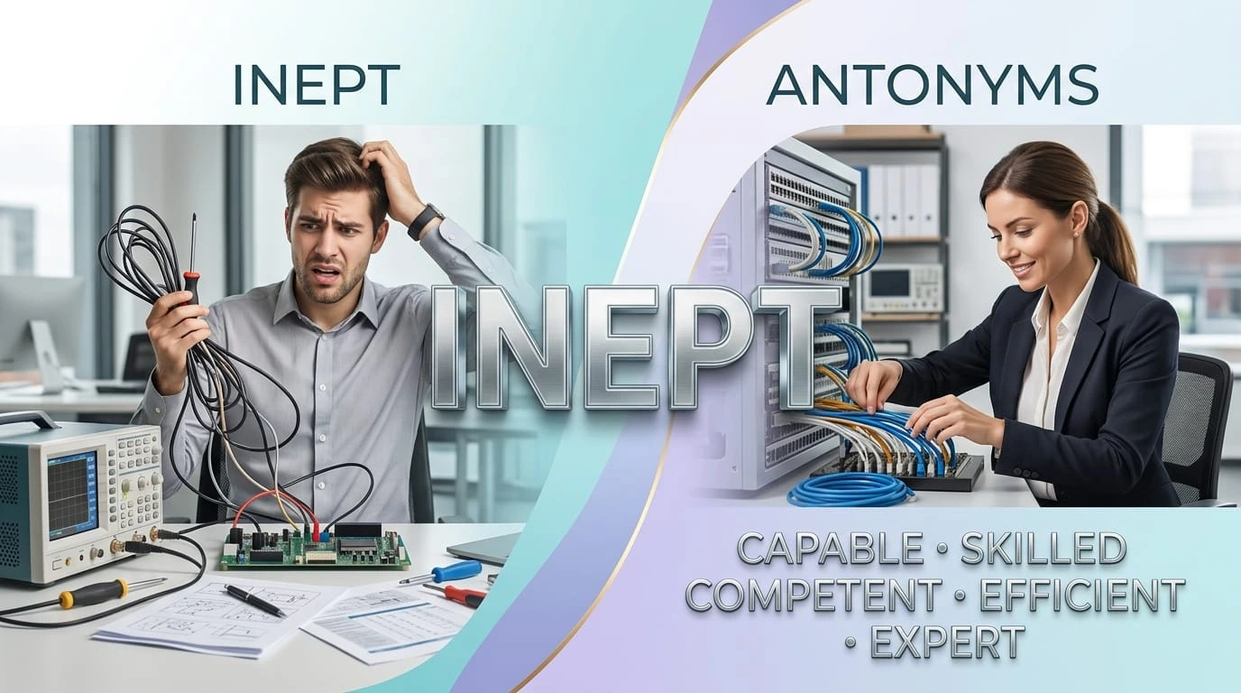 Educational comparison showing inept and competent with examples of contrasting workplace skills