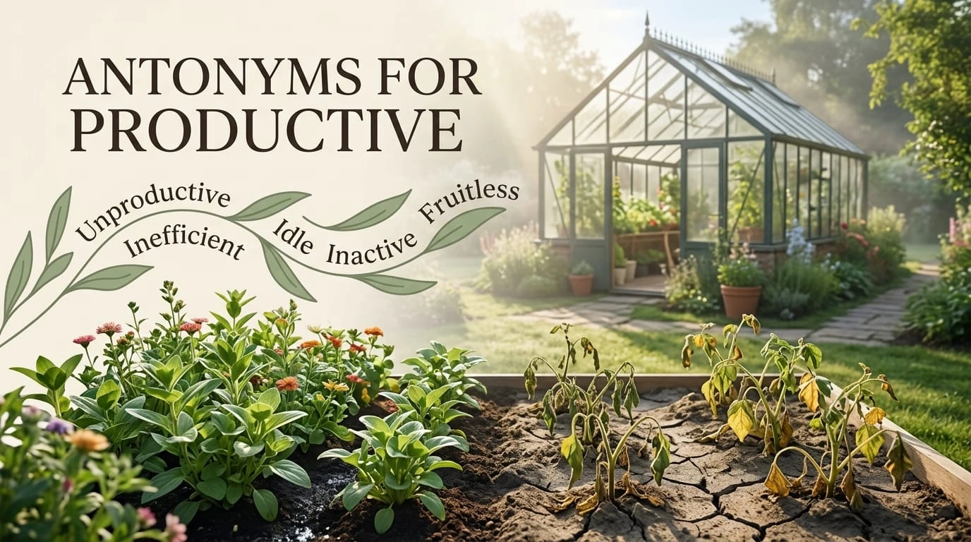 Antonyms for productive showing unproductive, inefficient, idle, and fruitless as contrasting vocabulary terms.