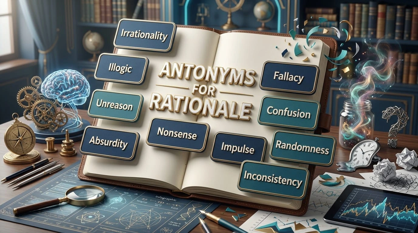 Antonyms for rationale showing logical reasoning contrasted with irrationality and illogic