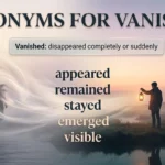 Educational comparison showing vanished and its opposite appeared with related contextual antonyms.