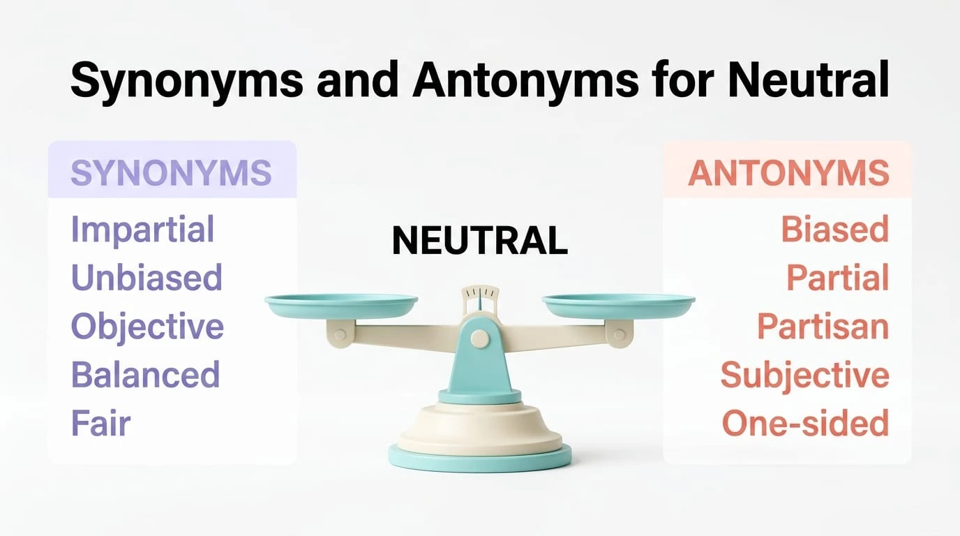 Synonyms and antonyms for neutral showing impartial, unbiased, biased, and partisan meanings