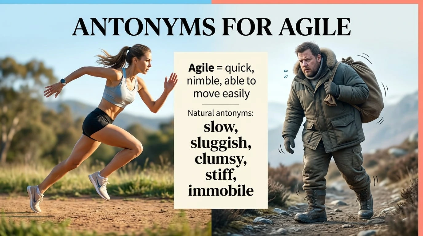 Antonyms for agile showing agile movement compared with slow, clumsy, and inflexible behavior